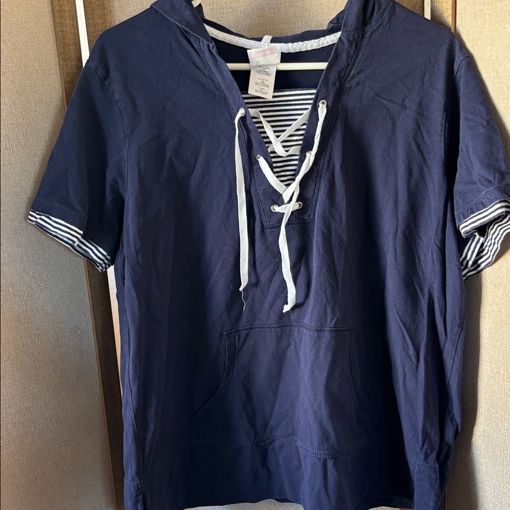 FINAL MARKDOWN Just my size Navy Blue Lace-Up Hoodie with Striped Accents